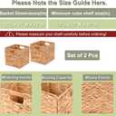 Water Hyacinth Storage Baskets 11x11x11 Inch Wicker Storage Cubes Set of 2Baskets,Handwoven Foldable Wicker Cubes with Sturdy Handles, Rustic Laundry Organizer for Bedroom Shelves, Kitchen, Bathroom