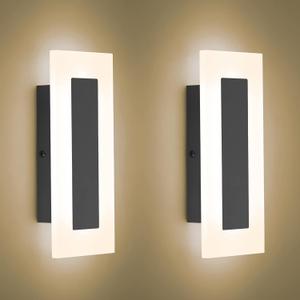 LMQNINE Modern LED Acrylic Black Wall Sconce Warm White Light 3000K for Bedroom Corridor Stairs Bathroom Indoor Lighting Fixture Lamps Home Room Decor (2-Pack)…, Not Dimmable-Warm Light-2Pack