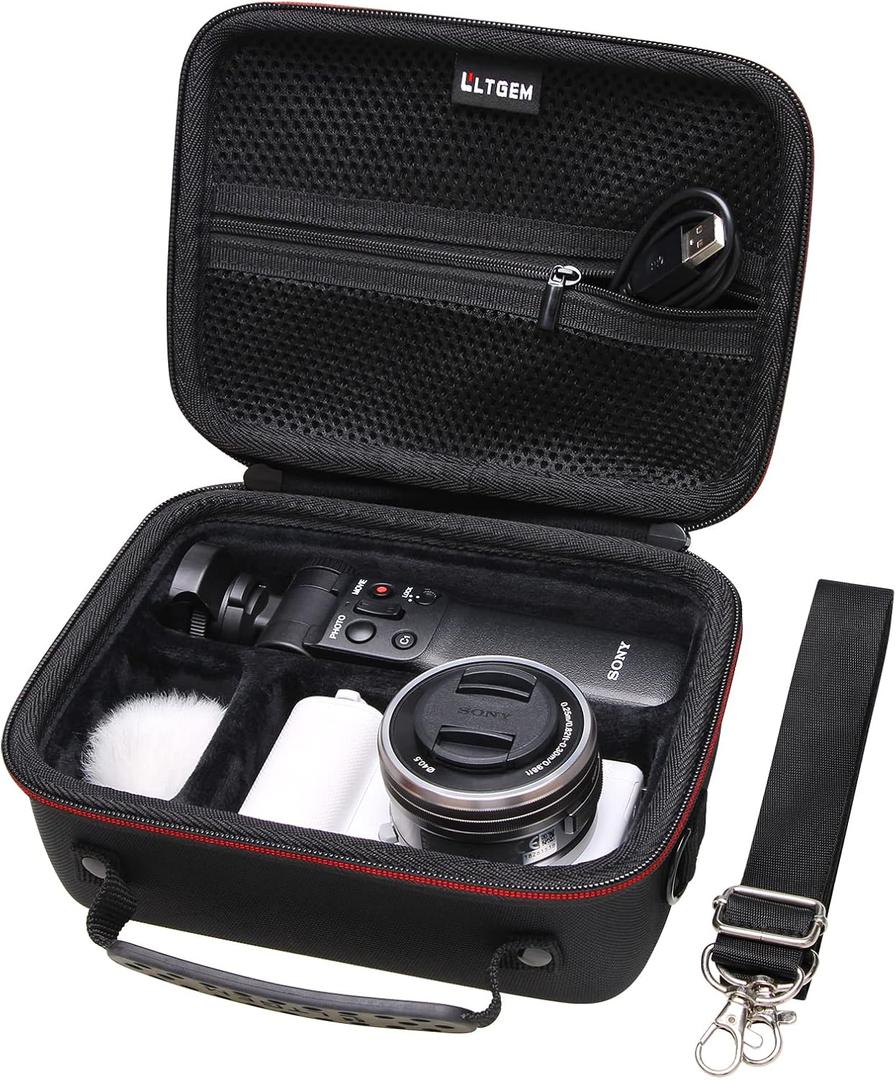 Camera Case Compatible with Sony Alpha ZV-E10 / ZV-1F / ZV-1 / ZV-1 II Vlog Camera with Shoulder Strap by LTGEM, Fits Vlogger Accessory Kit Tripod and Microphone, Black