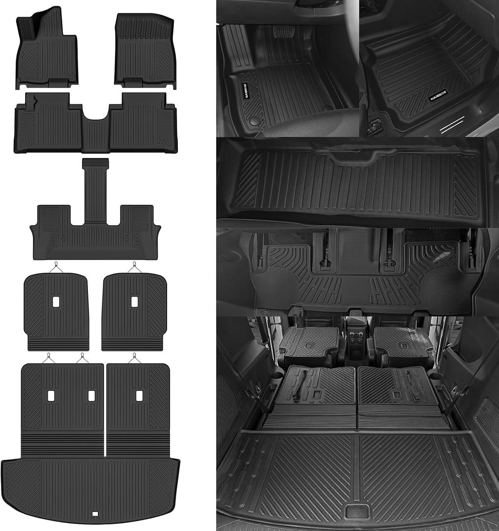 Naibeve Floor Mats for 2026 Hyundai Palisade Hybrid 7 Seats/Captain Seat(Not for Gas) - All Weather Floor Mats & Trunk Mat with Backrest Mats & Second Row Backrest Mats Accessories
