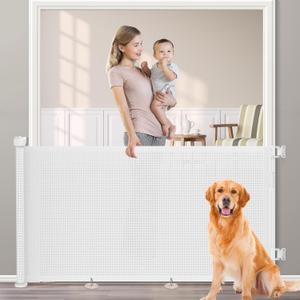 71 inch Retractable Baby Gates, EZIGO Extra Wide Baby Gate for Large Opening Extra Long Mesh Gate for Kids or Pet Dog Gate Child Safety Gate for Stairs Hallways Doorway Indoor Outdoor, White