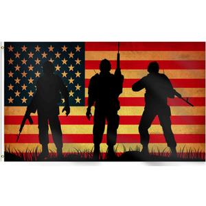 Veterans Day American Flag Soldier Military Flag Banner 3x5 Ft,Welcome back home Independence Day 4th of July Memorial Day Canvas Header Polyester Outdoor Decor with Brass Grommets