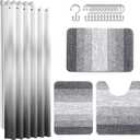 Britimes Grey Stripes Bathroom Sets with Shower Curtain and Rugs, Ombre Modern Abstract Vintage Waterproof Shower Curtain Liner and Soft Non Slip Bath Mat for Bathroom Decor and Accessories Hooks