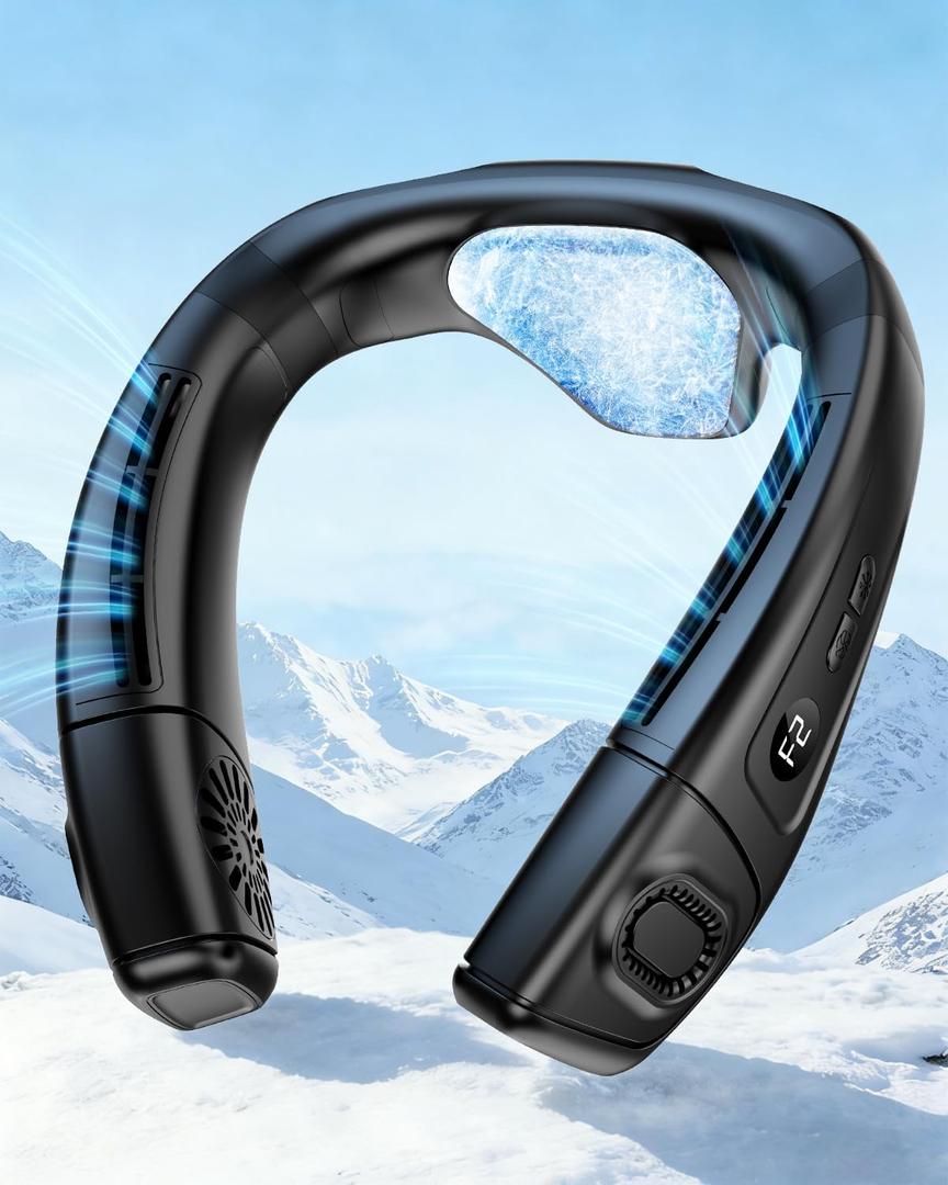 MGUP Neck Air Conditioner with 6 Adjustable levels,Cooling Neck Fan Support 360Airflow and Cooling Plate,5200mAh Portable Rechargeable Wearable Personal Fan,Fast Cooling for Women/Men (Black)