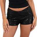 Seyumixi Womens Sequin Micro Shorts Low Waist Sparkly Y2k Mini Shorts | Glitter Outfits Sexy Rave Bottoms Going Out Bodycon Booty Hot Pants Metallic Sparkle Clubwear Concert Party Festival