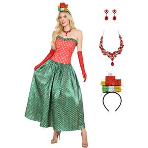 Martha May Whovier Costume Women Christmas Dress Polka Dot Fancy Dress with Gloves Halloween Outfit (Small, Green)
