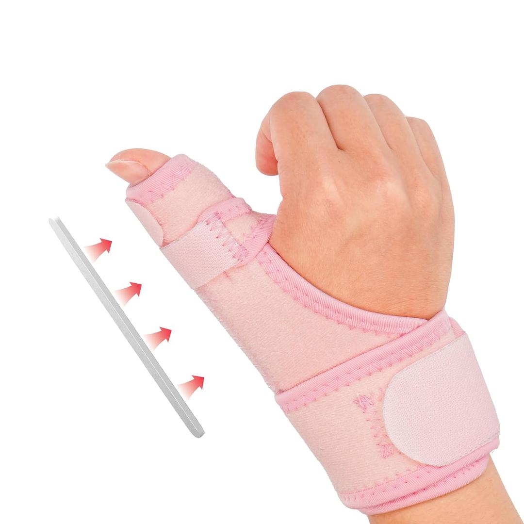 Trigger Thumb Splint,Adjustable Thumb Spica Support Stabilizer Brace for Pain,Sprains, Arthritis,Tendonitis,Fit Right or Left(Pink)