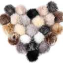 Daieparty 24 Pcs Dark Color Faux Fur Pom Pom Balls,Fluffy Pompom Balls with Elastic Loop Ball Detachable Knitting Accessories for Knitting Hats Beanies Shoes,Scarves,Glove