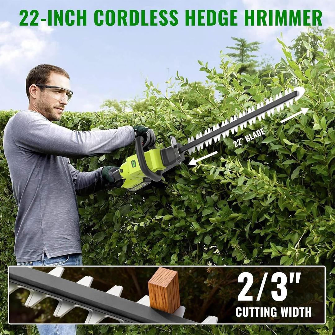 22-Inch Brushless Hedge Trimmer Cordless with Battery & Charger
20V Electric Bush & Shrub Trimmer | 180° Rotatable Handle | Dual-Action Blade | Dual-Safety Switch for Garden Yard Care