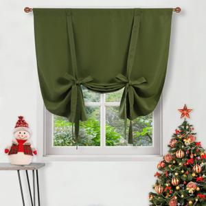 DWCN Blackout Curtains-Tie Up Shade for Window Thermal Insulated Room Darkening Rod Pocket Curtains for Kitchen, Olive Green, W42 X L63 Inches, 1 Panel
