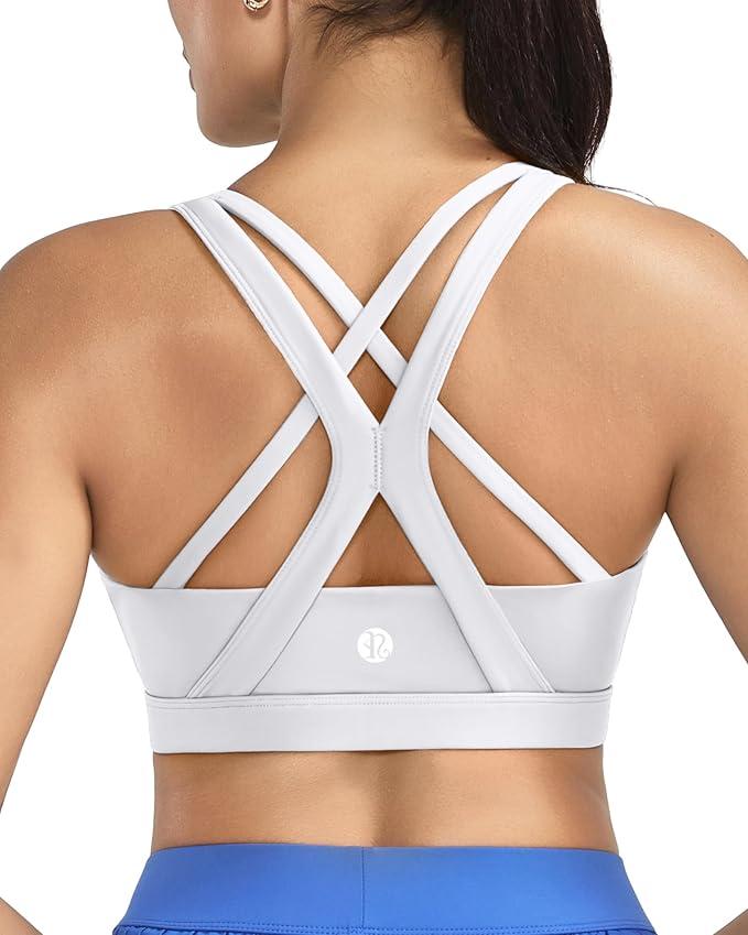 RUNNING GIRL Sports Bras for Women High Support, Criss-Cross Back Strappy Sports Bras for Women with Sewn in Pads(WX3081_Grey_XL)