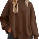 LILLUSORY Women's Oversized Batwing Sweaters 2025 Fall Outfits Trendy Crewneck Knit Side Slit Fashion Pullover Tops (Medium, Chocolate Brown)