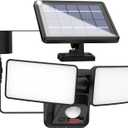 Solar Security Light with USB Power for Cams, Detachable Solar Panel & 15ft Cord, 6500K Motion Activated Outdoor Floodlight, IP65 Waterproof for Yard, Garage, Porch