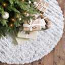 Dremisland Christmas Tree Skirt White&Silver Bronzing Luxury Faux Fur Tree Skirt with Sequin Stripes Soft Plush Xmas Tree Skirt for Winter Party Holiday Xmas Decorations (Sliver, 36inch/90cm)