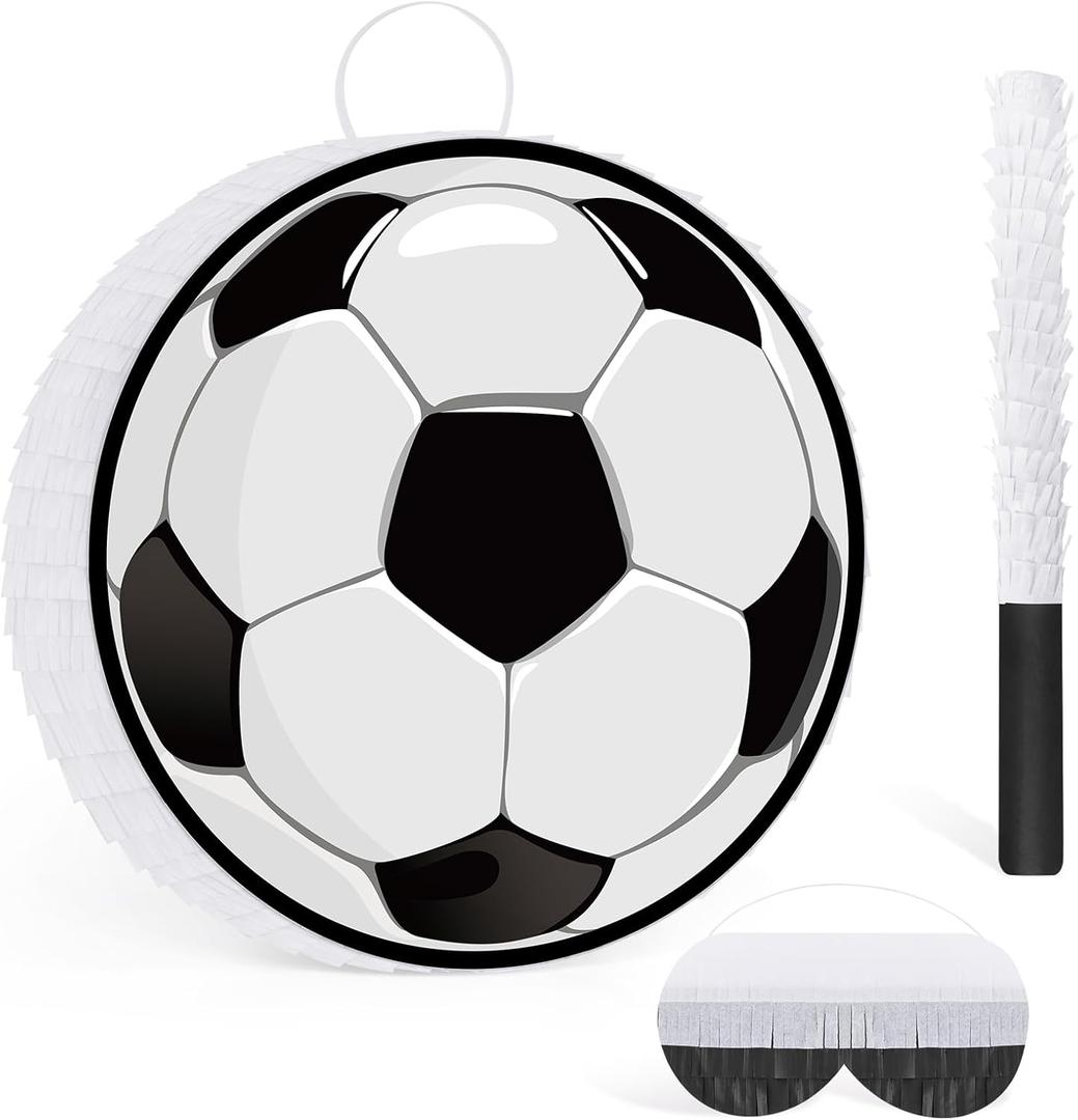 Hooqict Soccer Ball Pinata with Blindfold and Bat Stick Soccer Birthday Party Decorations for Kids Boys Men Sports Themed Party Supplies School Classroom Activities