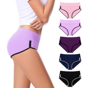 CAILECOTTON Women's Underwear Cotton High Waisted Hipster Panties Soft Stretch Breathable Everyday Brief 5 Pack (Large)