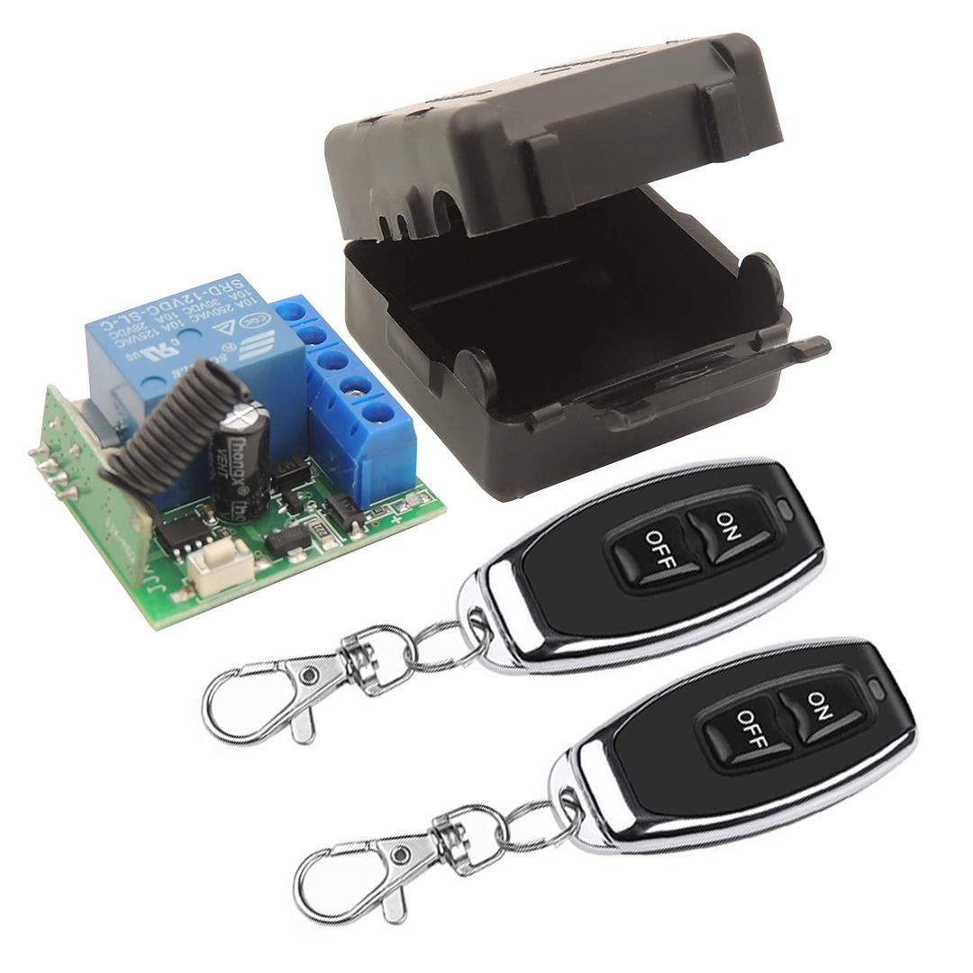 DieseRC 433Mhz Universal Wireless Remote Control Switch DC 12V 1CH RF Relay Receiver Module with 2 Transmitters, EV1527 Learning Code Remote Switch