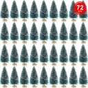 Mini Bottle Brush Pine Trees with Wood Base - Winter Snow Frost Decor and Ornaments, 72 Pieces