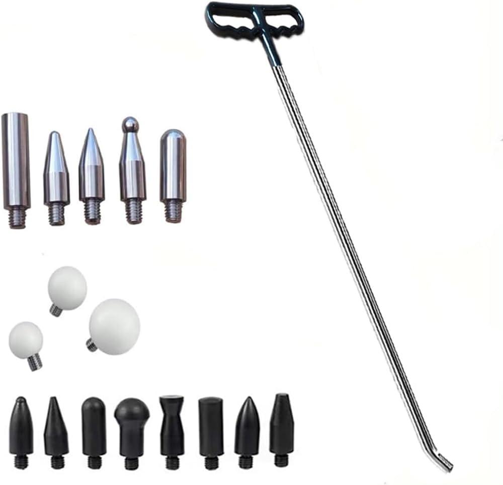 Paintless Dent Repair Tools 1 Pieces of Dent Removal Rods with Awl Head Dent Hail Repair Tools Paintless Dent Removal Kit Car Auto Body Dent Removal of Hail Dents and Door Ding (17 PCS)