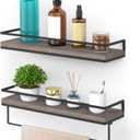 Meangood Floating Shelves Wall Mounted, Wall Shelf with Towel Bar Rustic Wood Wall Storage Shelves for Bedroom,Living Room,Bathroom, Kitchen (Set of 2/Brown) (2+1 Pack, Dark Walnut)