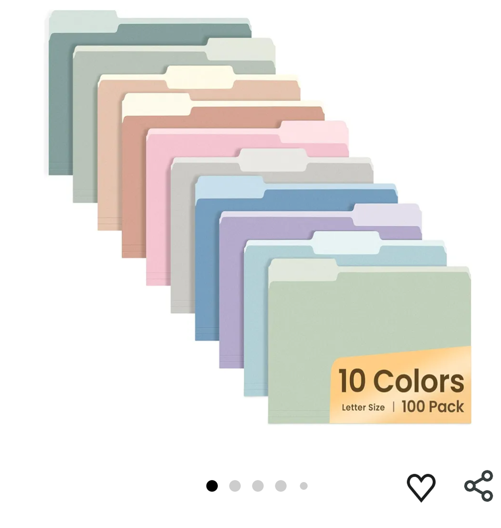 SUNEE File Folders Letter Size 10 Pastel Colors, 100 Pack Manilla Folders 8.5 x 11 1/3-Cut Tabs, Colored File Folders Office Home School for Documents Files Paper