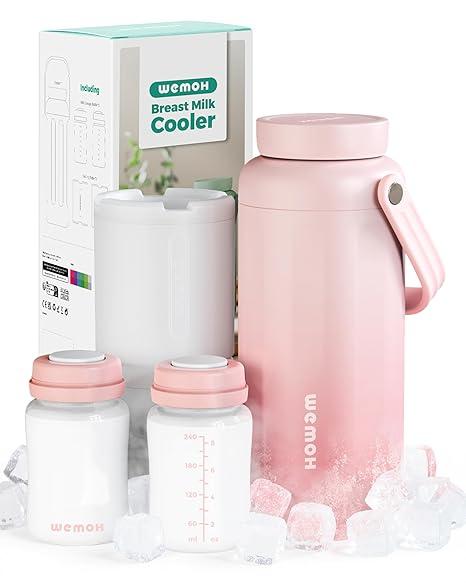 Breast Milk Cooler Bottle - 12H+ Ice-Cold/24H Safe Storage, Compatible with Spectra Pumps, TSA Approved Travel Chiller, 18oz (2x9oz) Lightweight Leakproof Container for Work, Pink
