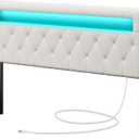 GREENSTELL Headboard for Queen Size Bed with 60,000 DIY Color of LED Light, USB & Type C Post, Attach Frame, Height Adjustable, White Leather Wall Mounted Head Boards Only, Sturdy & Stable, Queen