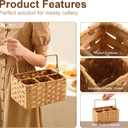 Wicker Utensil Caddy Tabletop Utensil & Silverware Organizer with Handle, Multi-Use Cutlery and Condiment Holder, Kitchen Countertop Basket, Ideal for Parties, Picnics & Buffets