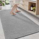 AMOAMI Thin Bath Mat, Super Absorbent Bath Mats for Bathroom, Quick Dry Rubber Backed Bath Rug Non Slip, Chenille Surface Thin Bathroom Rugs Fit Under Door,Low Pile Shower Rug, Light Grey, 24" x 70"