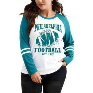 Plus Size Football Shirts Women Game Day Graphic Long Sleeve Shirt Sunday Funday T-Shirts Casual Football Fan Tee Top, Size XL