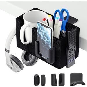 Ofiray-home 5-in-1 Wooden Desk Organizer with Cup Holder, Headphone Stand, Phone Holder, Remote Control Holder Clamp-On Desktop Caddy for Office Desk, Gaming Setup, Home, No Drawer Table Organization