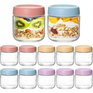 KEYWING 12 Pack Overnight Oats Containers With Lids, 10 oz Wide Mouth Mason Jars with Airtight Lids, Meal Prep Containers Food Storage Glass Jars in Bulk for Snack Yogurt Salad Spice Cereal