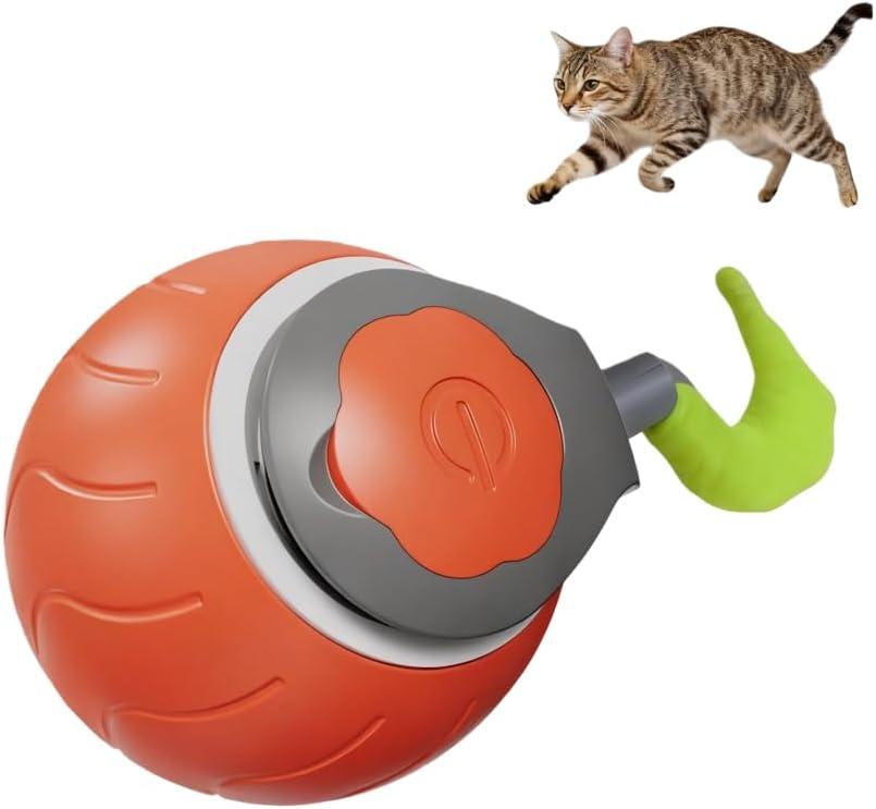 Interactive Automatic Cat Toy Ball with Bionic Tail  USB Rechargeable, Quiet Self-Moving Pet Toy for Indoor Cats (Red)