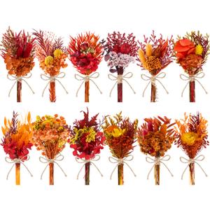 12PCS Fall Dried Flowers Bouquet for Vase Various Dried Wildflowers with Stems Mini Handmade Wildflowers Natural Real Flowers Bulk Flowers for Crafts DIY Wedding Decor (Fall,Burnt Orange)