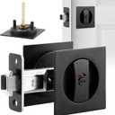 Pocket Door Hardware, Black Contemporary Privacy Square Pocket Door Lock, Pocket Door Latch, Matte Black Contemporary Pocket Door Privacy Lock, Sliding Door Lock, 1 Pack