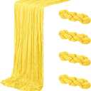 4 Pack Lemon Yellow Cheesecloth Table Runner 20 x 120 inch Gauze Table Runners 10 FT Long,Semi Sheer Boho Cheese Cloth Fabric Table Runner Bulk for Party,Wedding,Baby Shower,Bridal Shower Decoration
