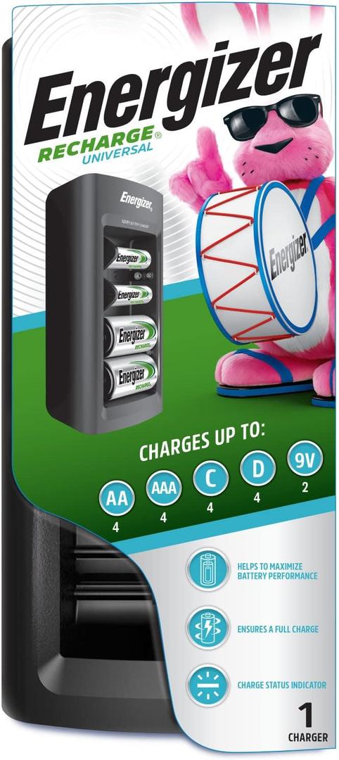 Energizer Recharge Universal Charger for NiMH Rechargeable AA, AAA, C, D, and 9V Batteries