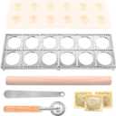 Ravioli Press Mold Set, 12 Holes Ravioli Maker Press,1 x Pasta Cutter Stamp Maker, 1xWood Rolling Pin Pasta Making Tools,1x Filling Spoon, for Ravioli, Dumpling, Hand Pie