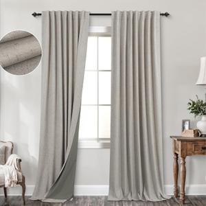 KOUFALL 94 Inch Long Blackout Curtains,Boho Taupe Linen Black Out Pleated Curtains for Bedroom Living Room 2 Panels Set