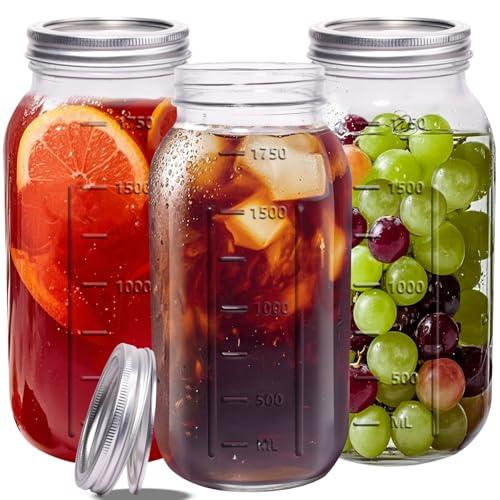 eleganttime 64 oz Mason Jar Wide Mouth 3 Pack, Large Half Gallon Mason Jar with Airtight Lid, Big 1/ 2 Gallon Big Mason Jars for Canning, Pickling, Fermentation and Preservation