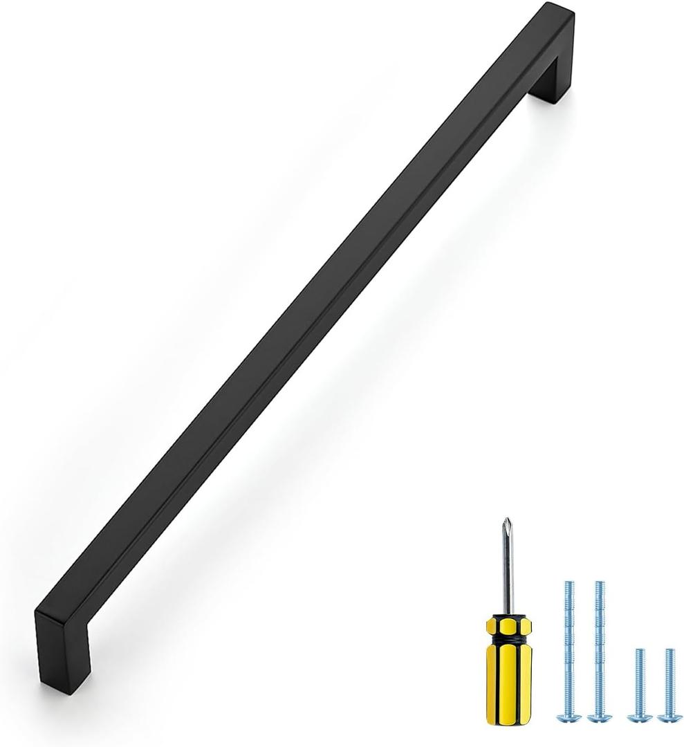 Ravinte 1 Pack Black Cabinet Pulls 11-1/3 Inch Square Cabinet Handles Matte Black Kitchen Hardware for Cabinet Drawer Pulls Come with Screwdriver