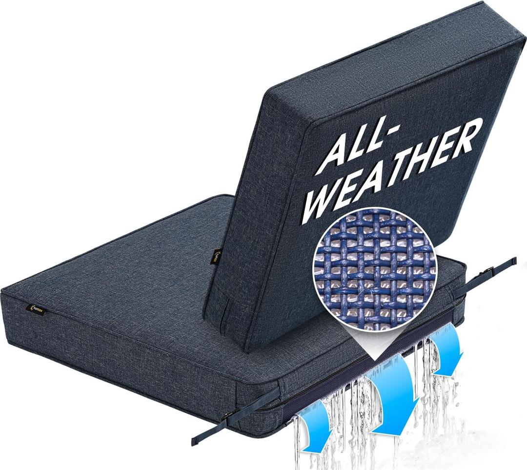 SUNROX All-Weather DryFast Foam Outdoor Patio Furniture Cushions, FadeShield Water Resistant Deep Seat Cushion with DryMesh Drainage, Durable Low Maintenance Couch Cushion, 23"x26"x4" Heather Indigo