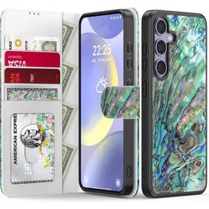 FUNMIKO for Samsung Galaxy S24 Plus Case Wallet,Detachable Flip Folio Leather Cover,RFID Blocking 4 Card Slots Holder,Kickstand Function,Protective Phone Shell for Women,Green Oyster Shell