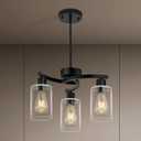 3 Light Modern Dining Chandeliers Over TableBlack Light Fixture for Dining RoomFarmhouse Chandelier with Glass ShadeIndustrial Pendant Lights Kitchen IslandFoyer,Hallway, Bedroom