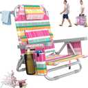 Suteck Beach Chair, Adjustable 5-Position Backpack Beach Chairs for Adults Kids, Foldable Lay Flat Chair with Cooler Bag, Cup Holder and Lumbar Pillow, Reclining Lay Down Chairs (1, Rainbow Pink), Oversized
