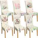 Hosuly 6 Pcs Easter Chair Covers Print Bunny Egg Flower Removable Seat Covers for Home Easter Spring Restaurant Decor or Hotel Restaurant Party Banquet