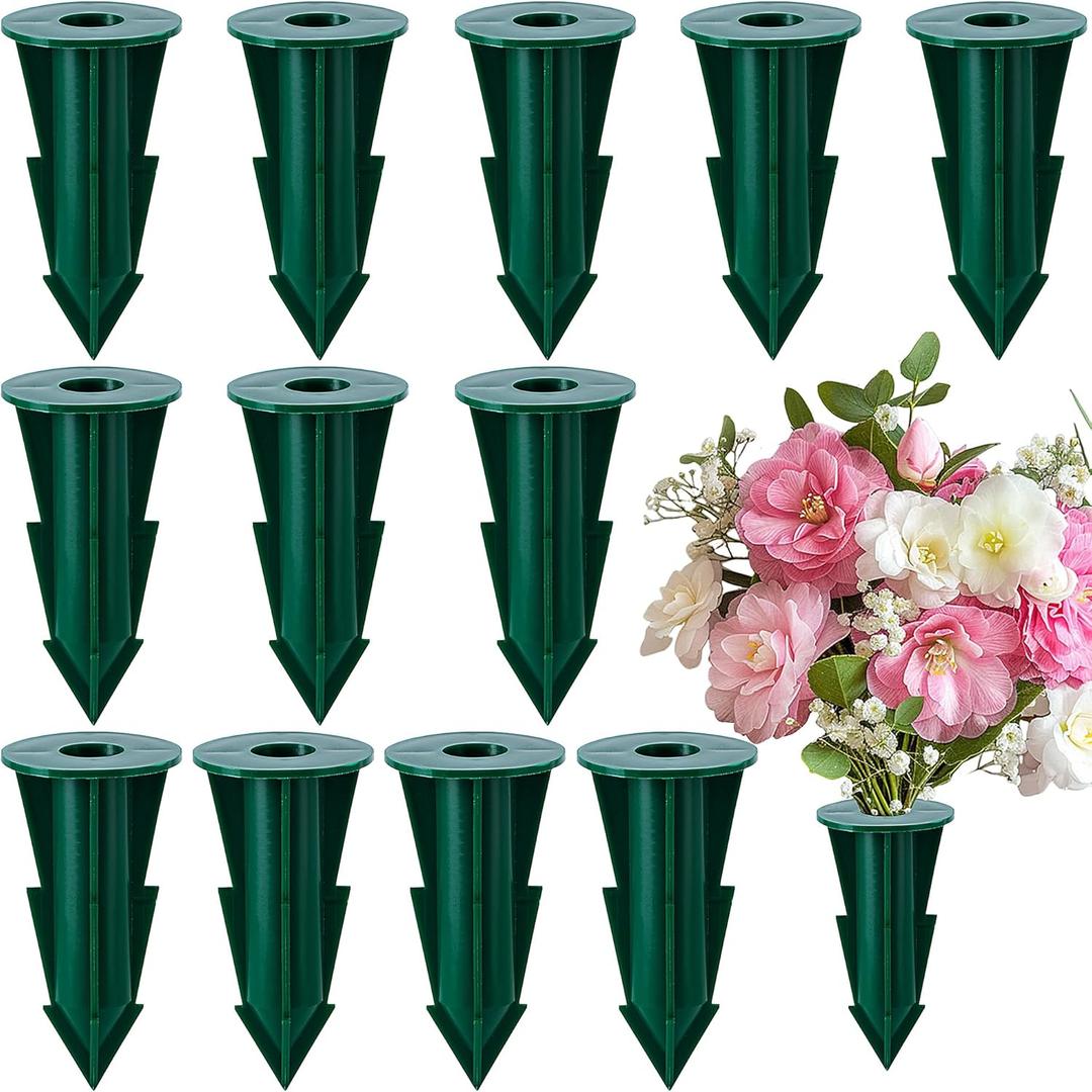 12 Pcs Memorial Artificial Flower Holder, Patio Garden Floral Ground Spikes, Cemetery Flower Container Stakes for Outdoor Yard Grave Faux Flowers Indoor Window Box Planter Pot