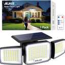 JEJOT Solar Security Light Outdoor,Solar Flood Light with Active Motion Sensor,3 Heads 270° Wide Angle,Remote Control,IP65 Waterproof, 3 Modes (1 Pack)