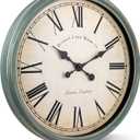 Bernhard Products Large Decorative Wall Clock 20 Inch Silent Non Ticking Battery Operated Quartz Vintage Stylish with Rustic Green Rim for Home Living/Dining Room Kitchen & Over Fireplace