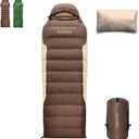 Ultralight Down Sleeping Bag with Pillow, 15F 32F 45F Sleeping Bag for Women,Men,Youth Backpacking,Hiking and Camping Outdoor with YKK Two-Way Zipper 680 FP Down (Coffee)